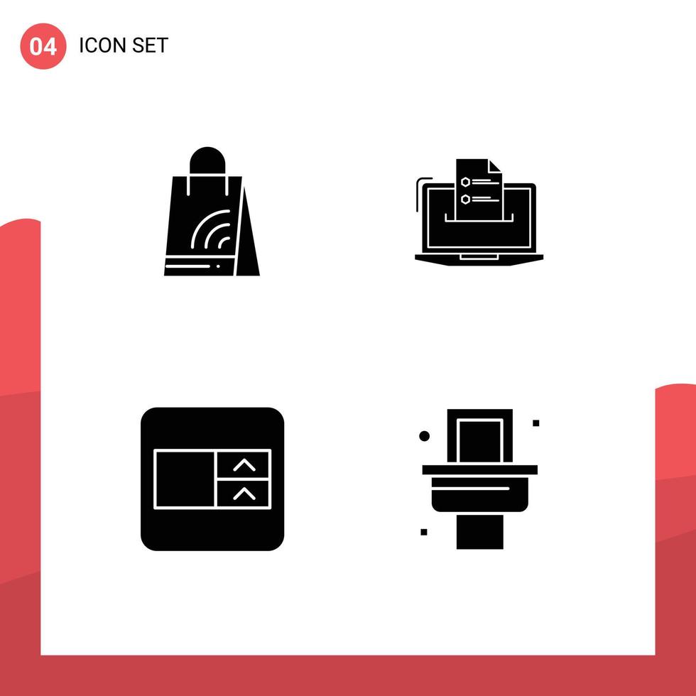 Solid Glyph Pack of 4 Universal Symbols of bag skills shopping competer form Editable Vector Design Elements