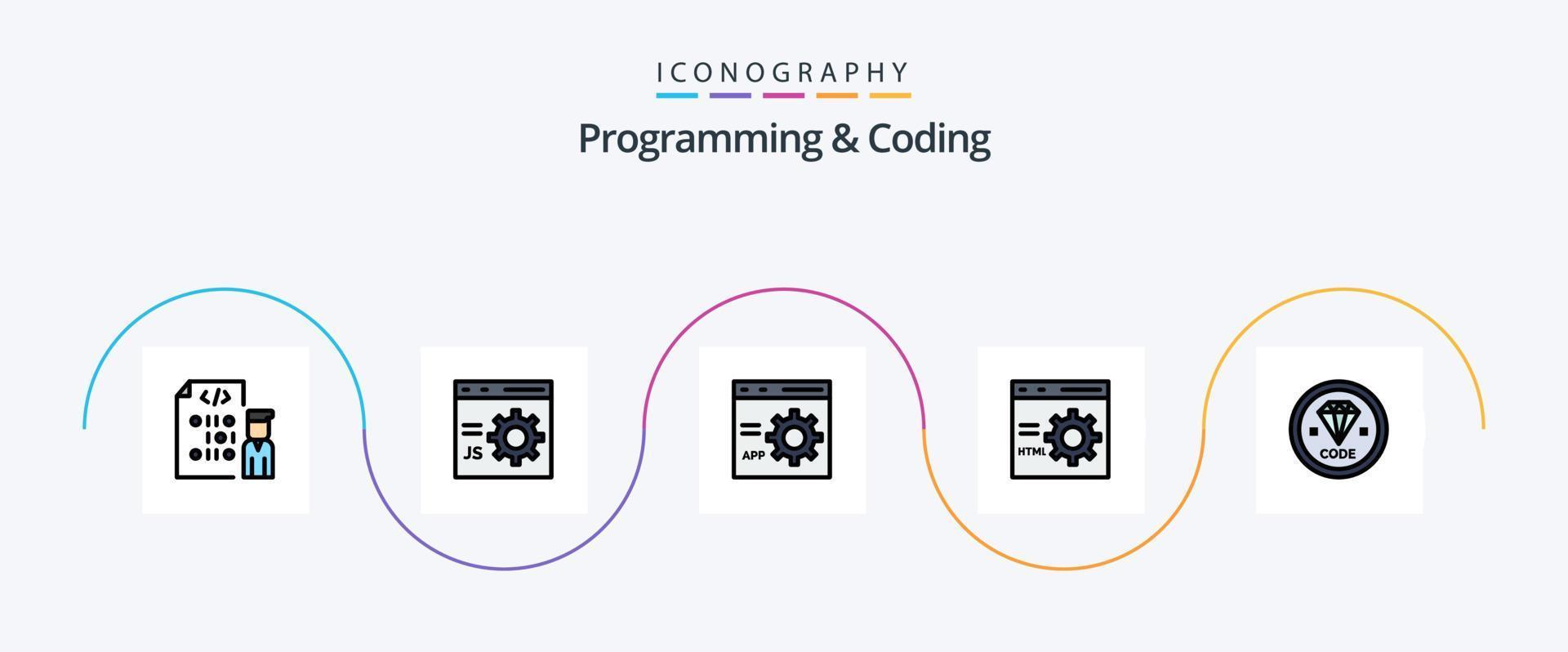 Paquete de 5 iconos planos llenos de línea de programación y codificación que incluye . desarrollo. programación. desarrollar vector