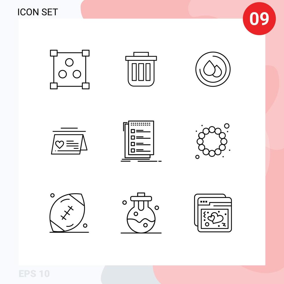 Set of 9 Vector Outlines on Grid for check married dustbin love blood Editable Vector Design Elements
