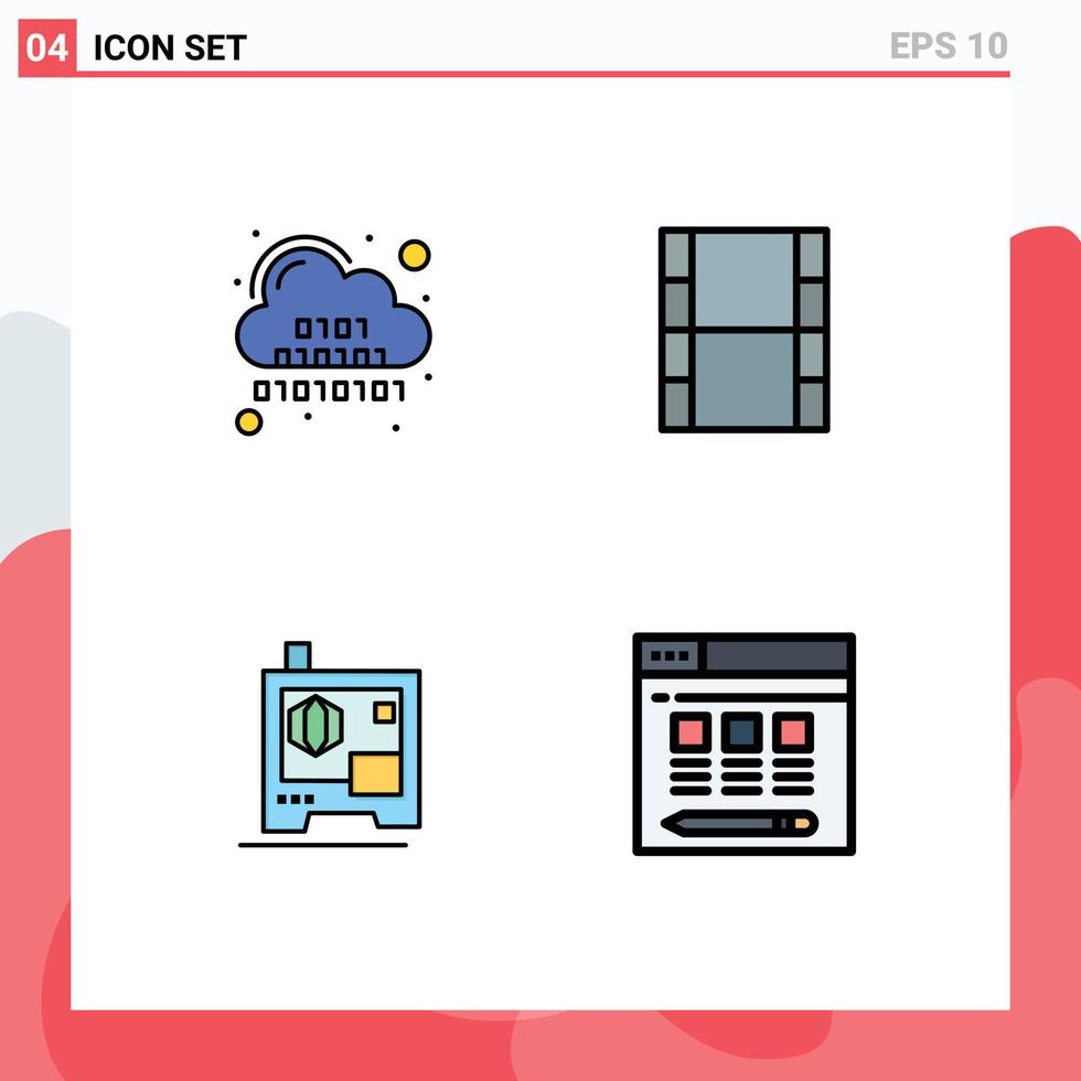 Group of 4 Modern Filledline Flat Colors Set for binary printing digital movi web Editable Vector Design Elements