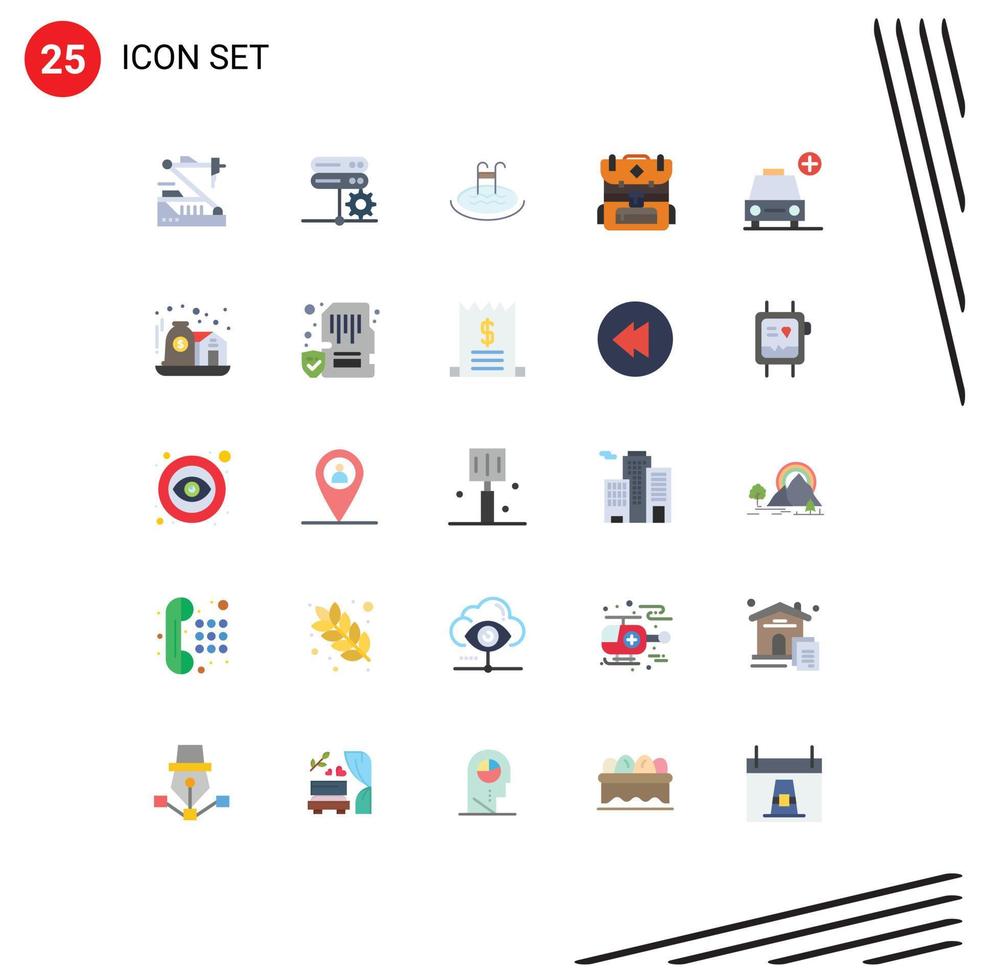 paquete de color plano de 25 símbolos universales de más elementos de diseño de vector editables de servicio de campamento de senderismo