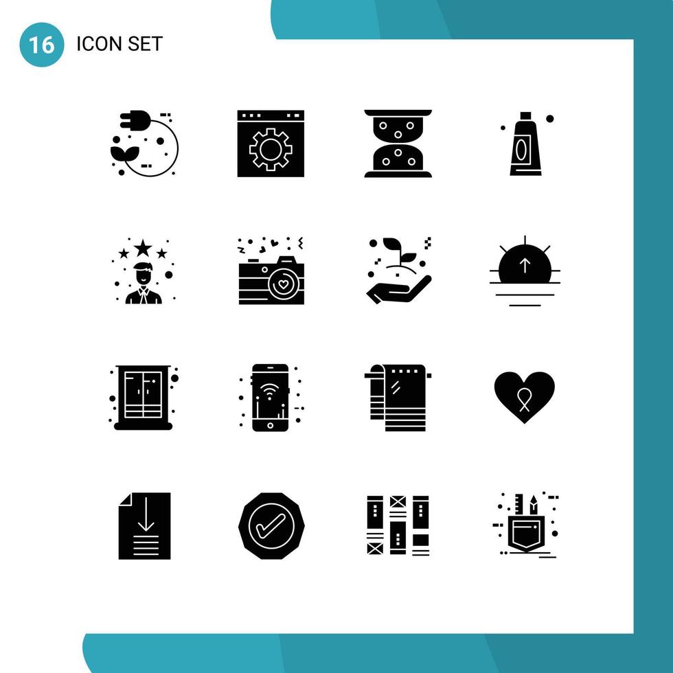16 Solid Glyph concept for Websites Mobile and Apps employee clean page cleaning waiting Editable Vector Design Elements