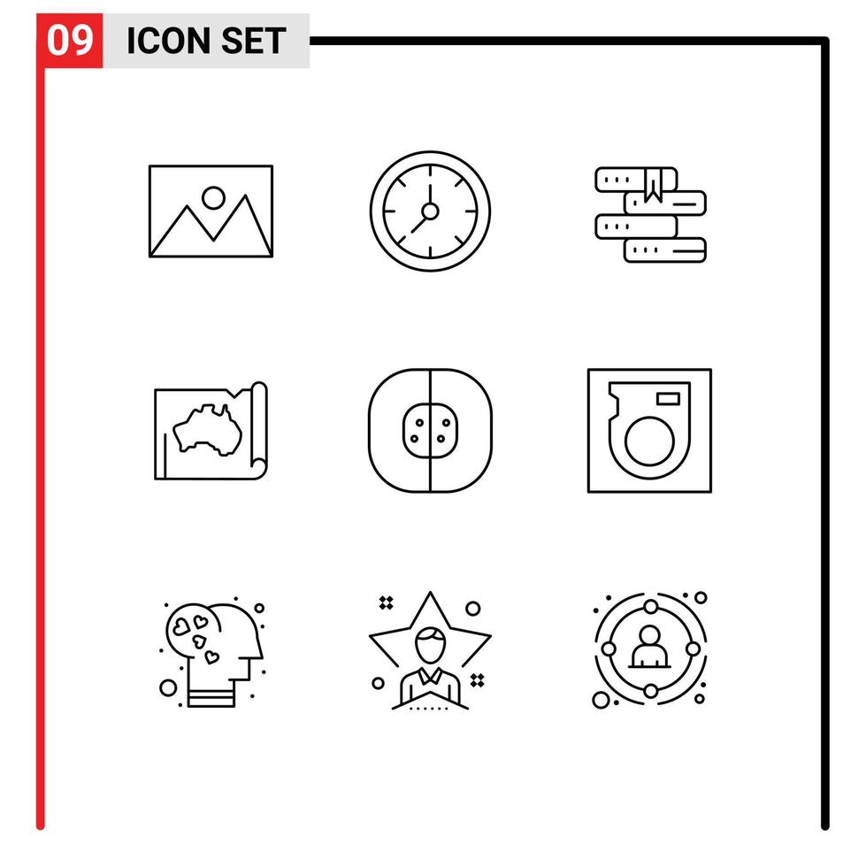 9 iconos creativos signos y símbolos modernos de mapa país reloj estudio australiano elementos de diseño vectorial editables vector