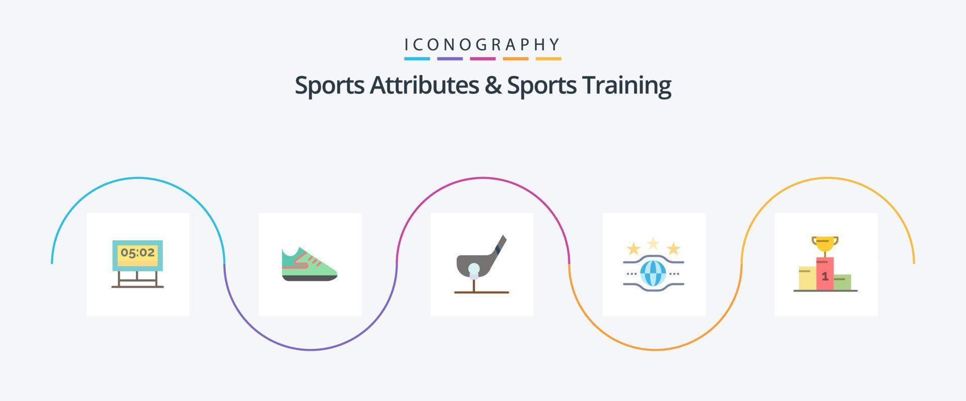 Atributos deportivos y paquete de íconos de 5 planos de entrenamiento deportivo, incluida la ceremonia. deporte. bola. campeonato. cinturón vector