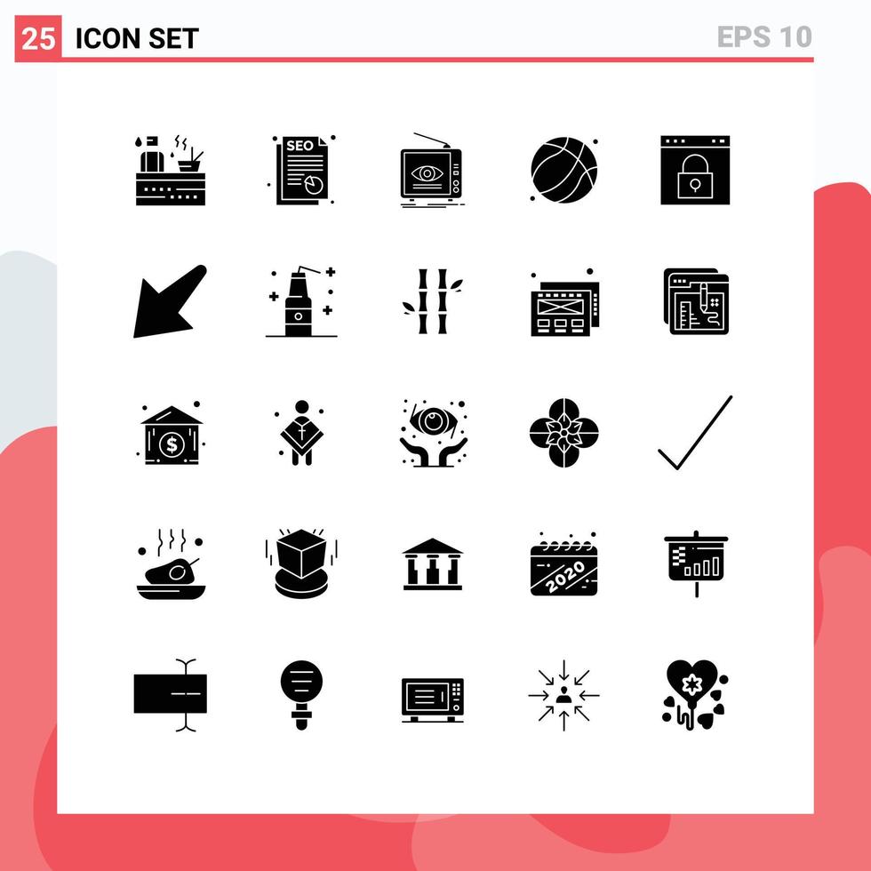 Set of 25 Vector Solid Glyphs on Grid for interface fathers day broadcast father basket ball Editable Vector Design Elements