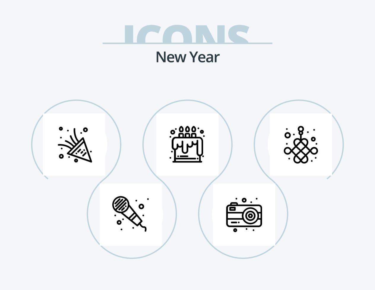 New Year Line Icon Pack 5 Icon Design. dvd. new year. label. invite. card vector