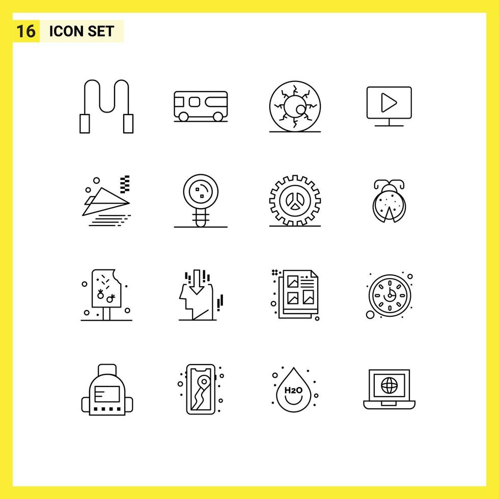 Universal Icon Symbols Group of 16 Modern Outlines of paper plane play ghost eyeball video monitor Editable Vector Design Elements