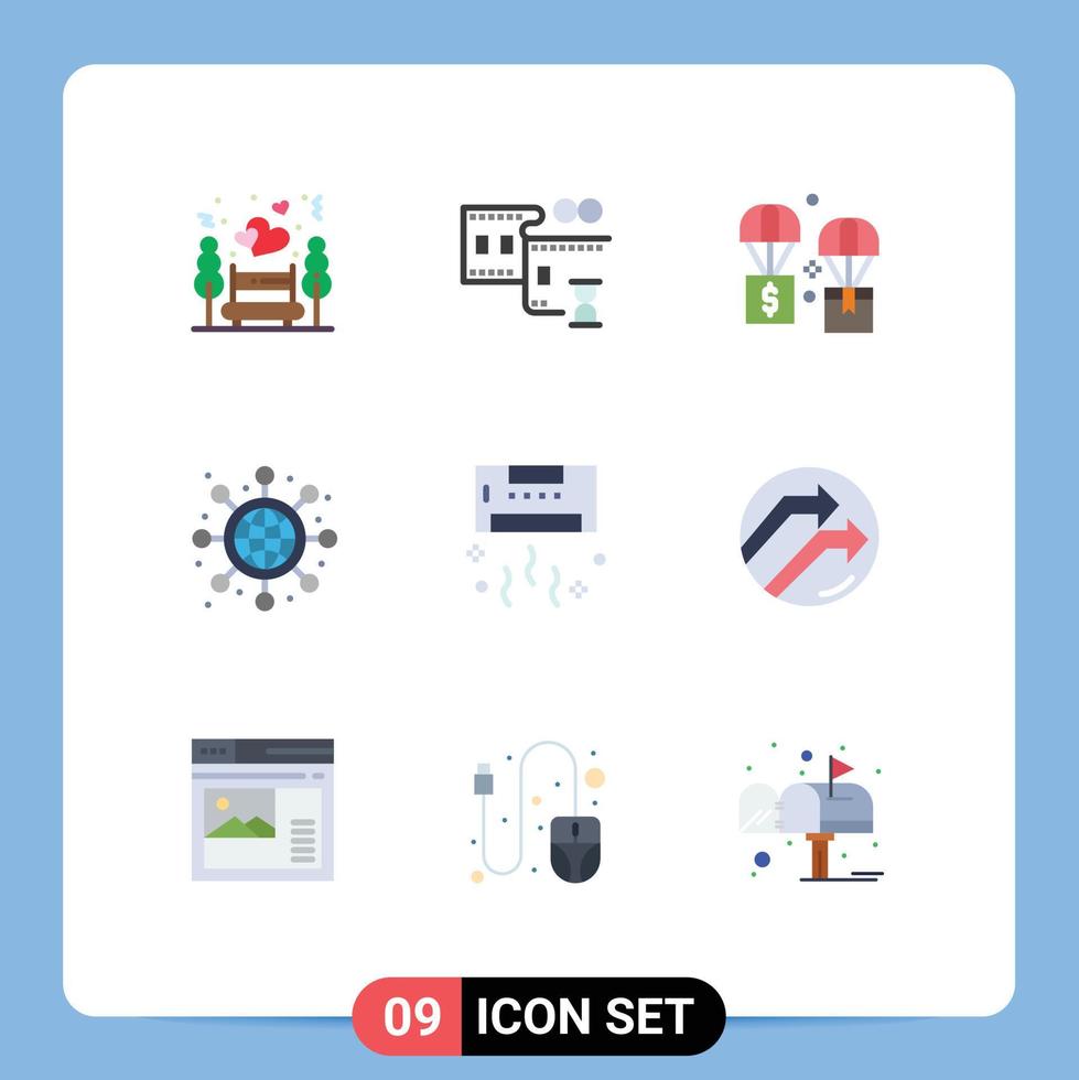Set of 9 Modern UI Icons Symbols Signs for cool air delivery startup global Editable Vector Design Elements