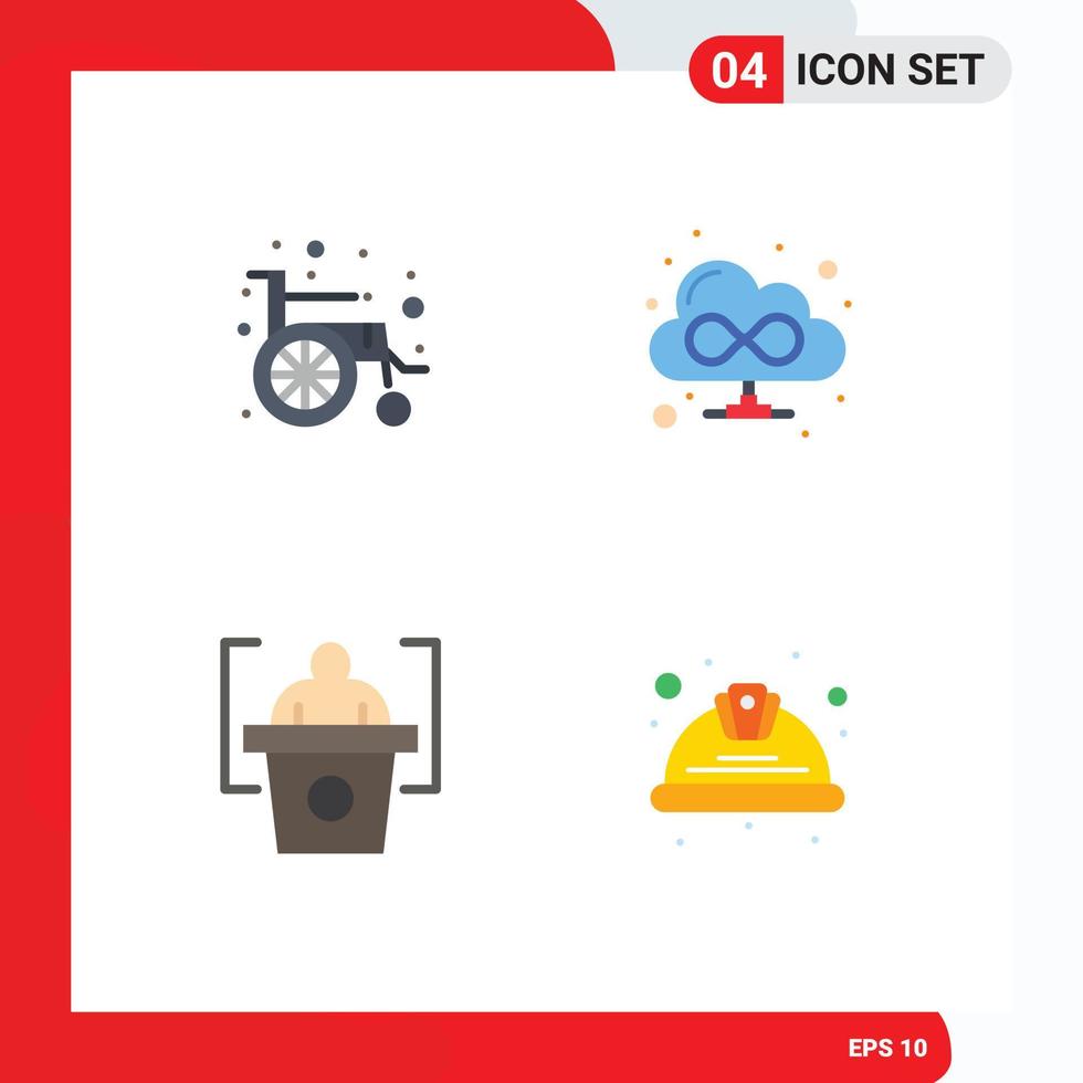 Set of 4 Vector Flat Icons on Grid for medical day browser education labor Editable Vector Design Elements