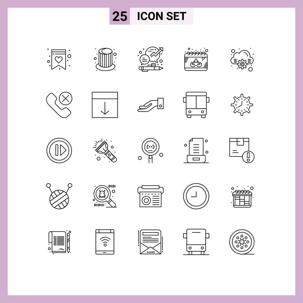 Pack of 25 Modern Lines Signs and Symbols for Web Print Media such as computing gras chat mask calendar Editable Vector Design Elements