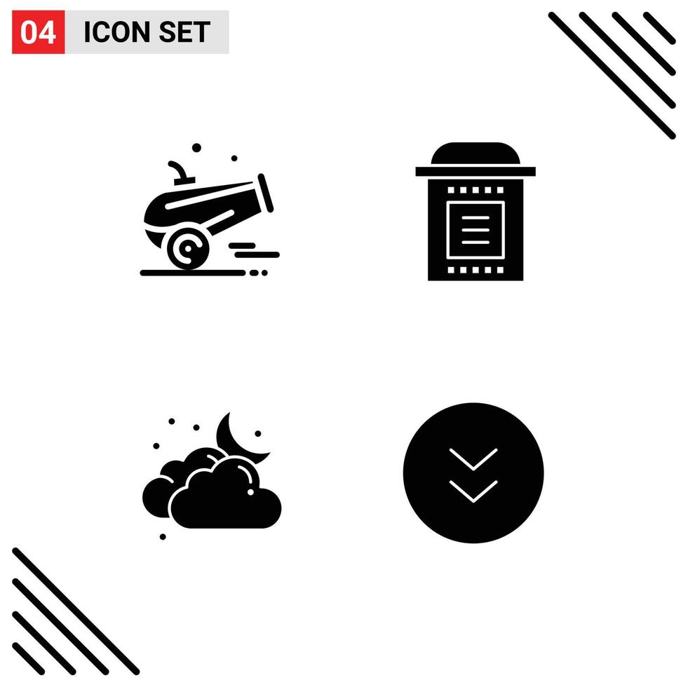 Pictogram Set of 4 Simple Solid Glyphs of cannon cloud ramadan halloween moon Editable Vector Design Elements