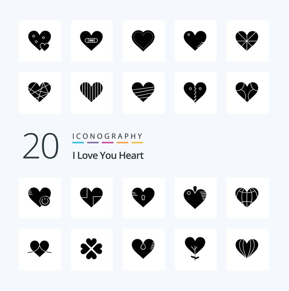20 Heart Solid Glyph icon Pack like heart favorite like heart vector