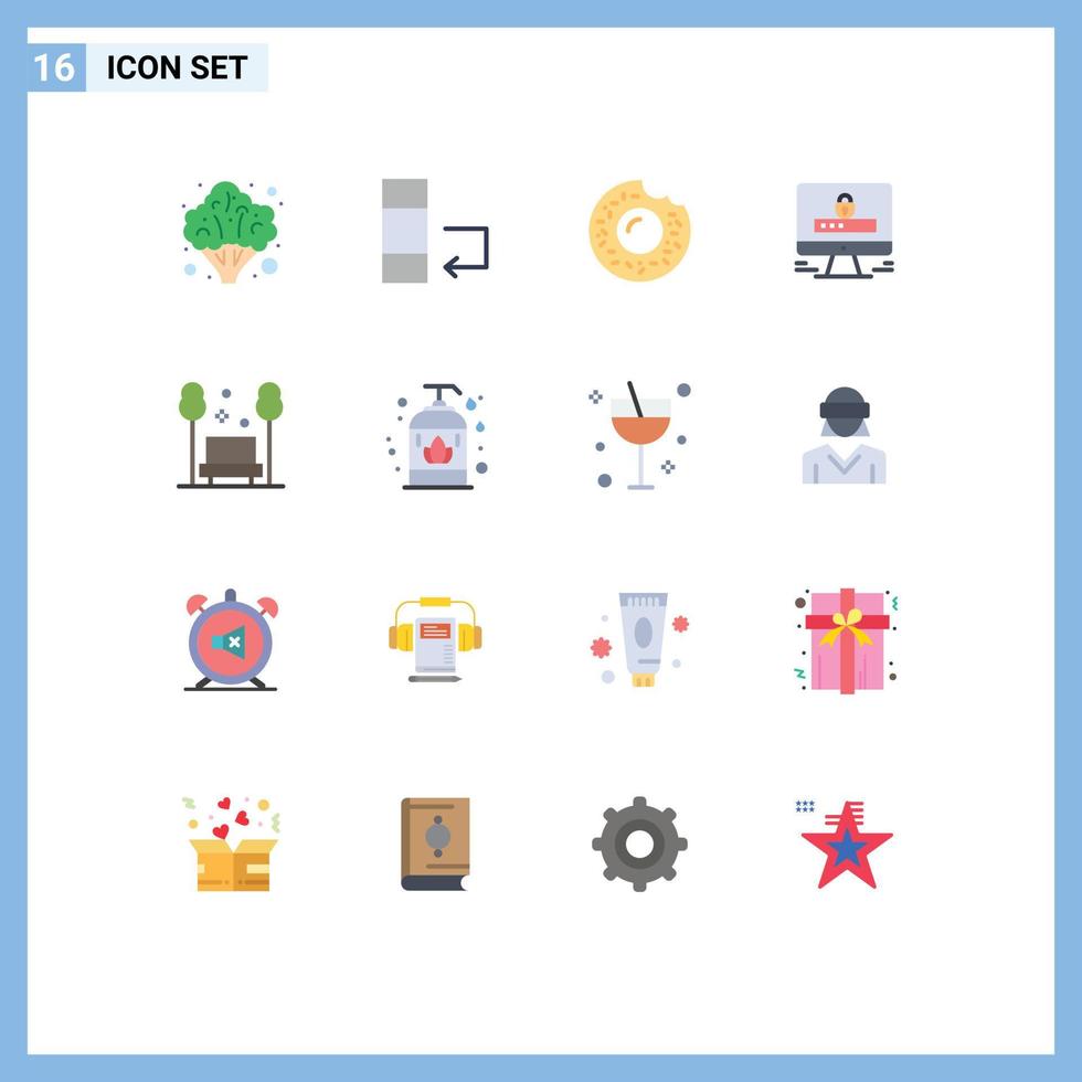 Mobile Interface Flat Color Set of 16 Pictograms of relax park food chair lock Editable Pack of Creative Vector Design Elements
