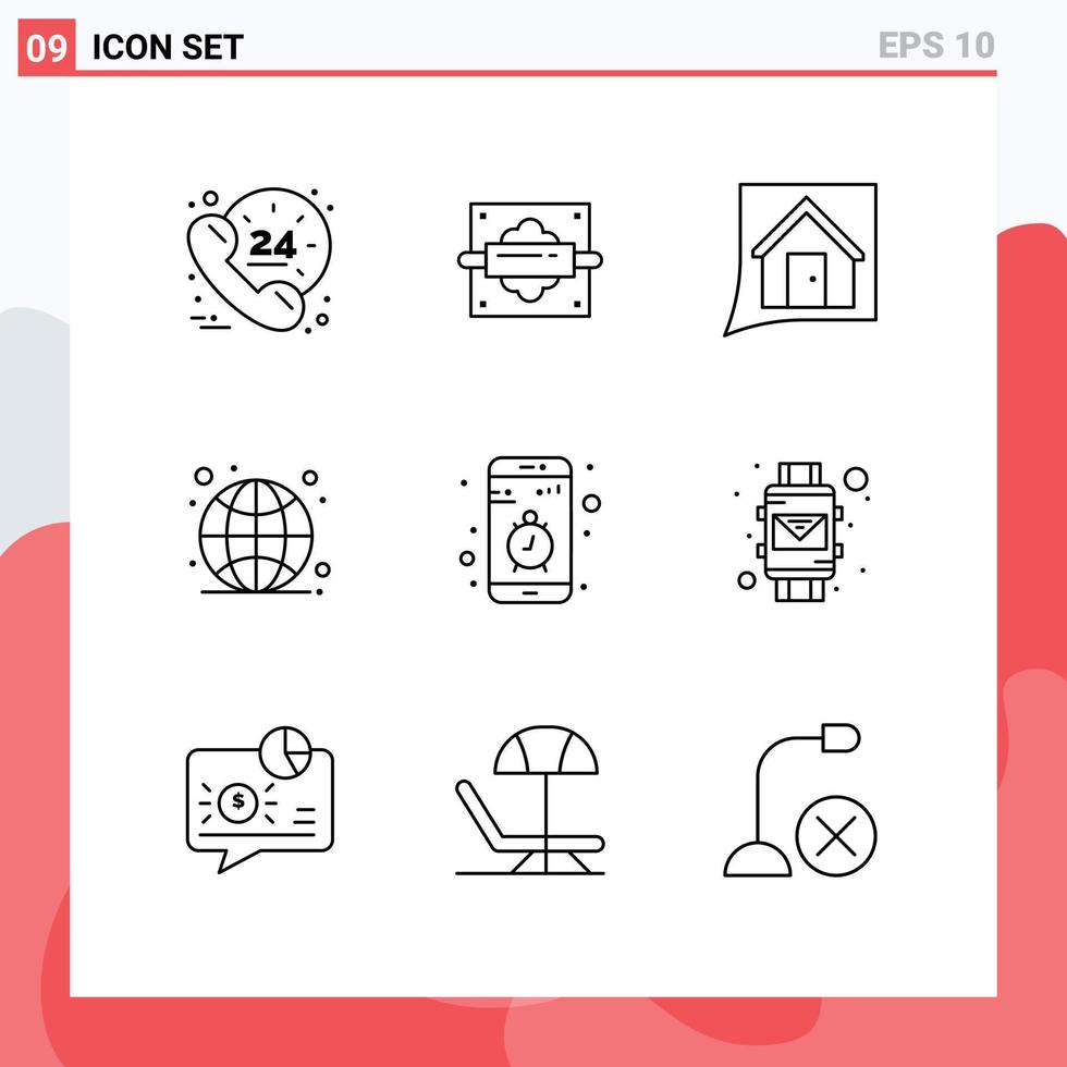 Outline Pack of 9 Universal Symbols of app internet contact globe home Editable Vector Design Elements