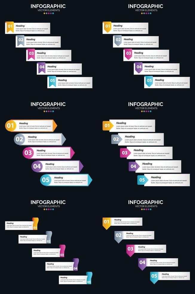 Vector 6 Infographics Pack Presentation slide template 5 Steps cycle diagrams and timelines
