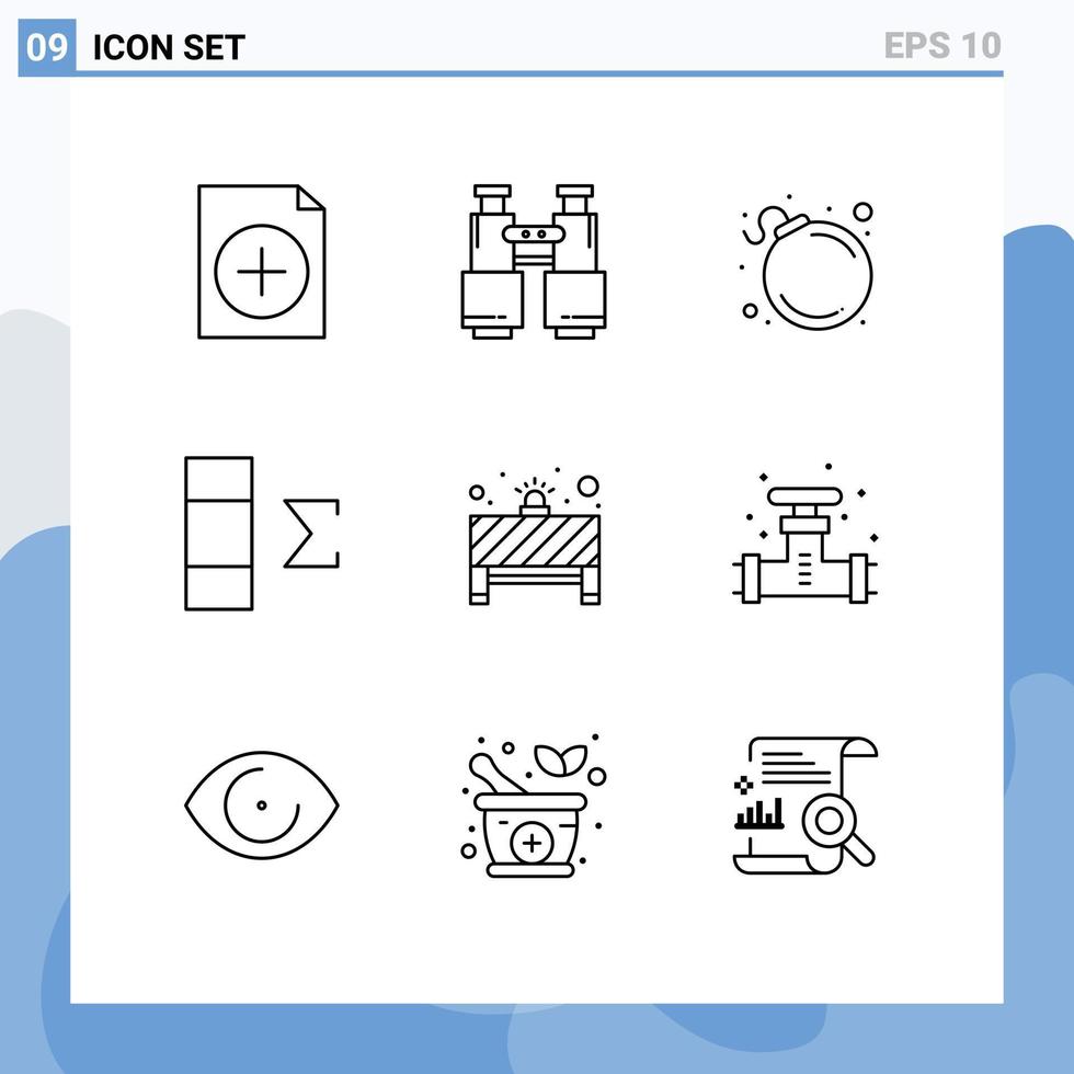 Set of 9 Modern UI Icons Symbols Signs for red light notice alert board data Editable Vector Design Elements