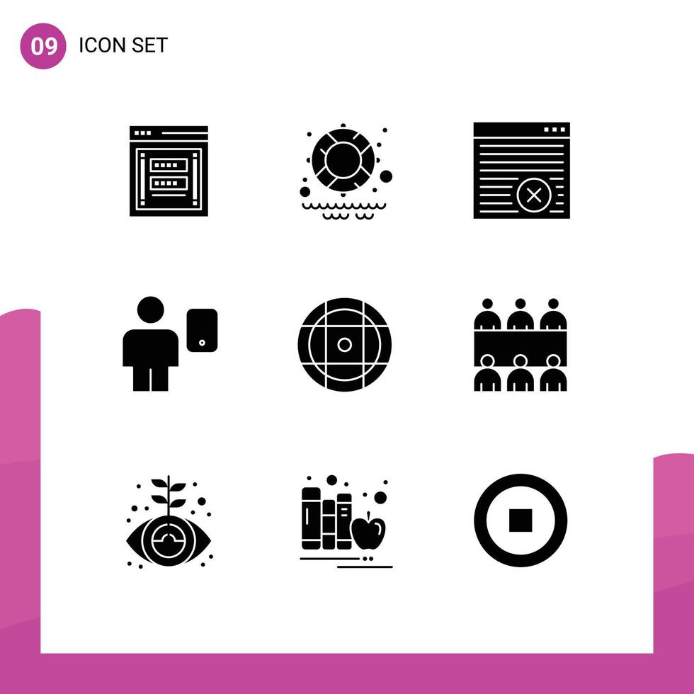 9 Universal Solid Glyph Signs Symbols of ball human browser device avatar Editable Vector Design Elements