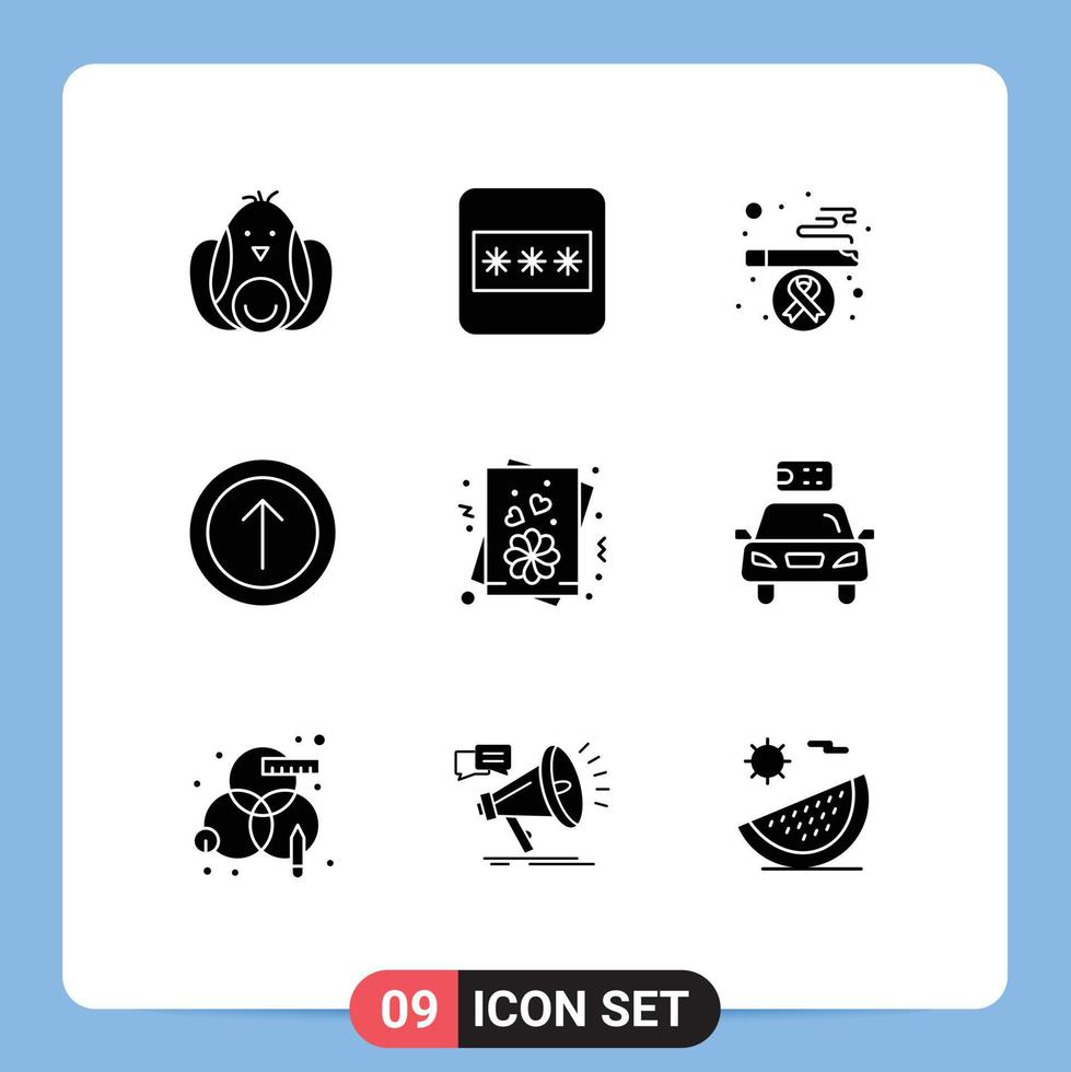 Pack of 9 creative Solid Glyphs of ecology valentine health love ui Editable Vector Design Elements