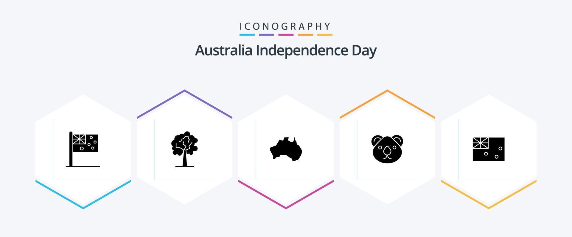 paquete de iconos de 25 glifos del día de la independencia de australia que incluye aussie. canguro. país. conjuntos de ciudades. animal vector