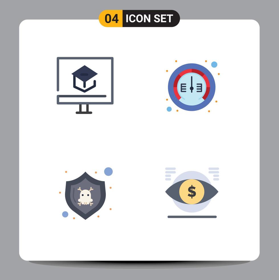 4 Universal Flat Icons Set for Web and Mobile Applications education danger online internet security Editable Vector Design Elements