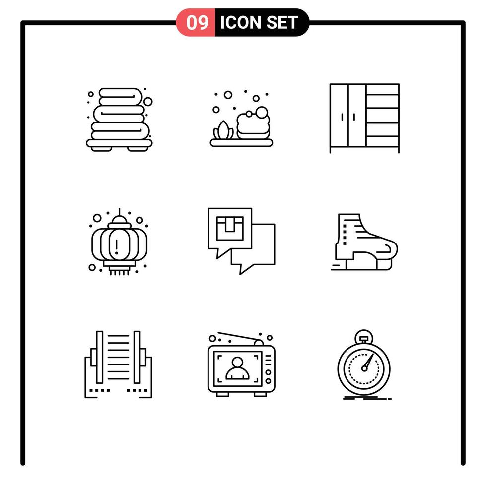 Mobile Interface Outline Set of 9 Pictograms of shipping feedback wardrobe delivery celebration Editable Vector Design Elements