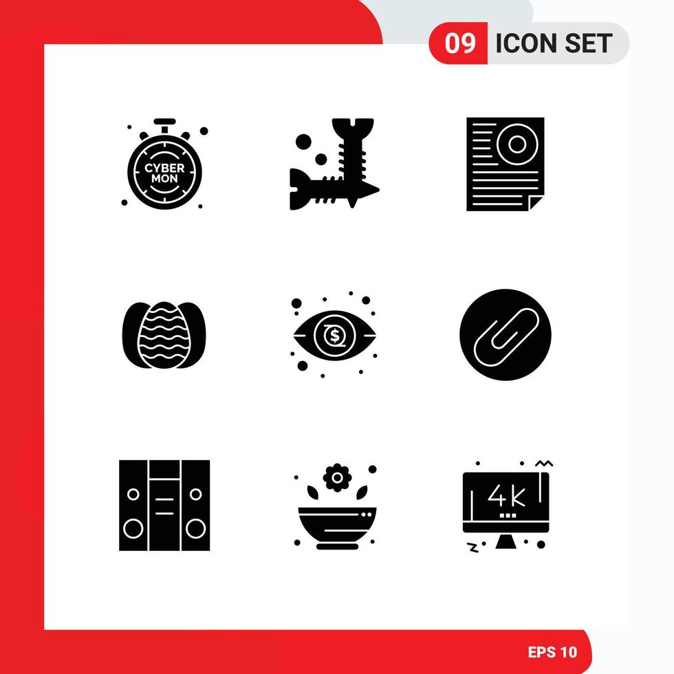 9 Universal Solid Glyphs Set for Web and Mobile Applications dollar robbit data easter report Editable Vector Design Elements