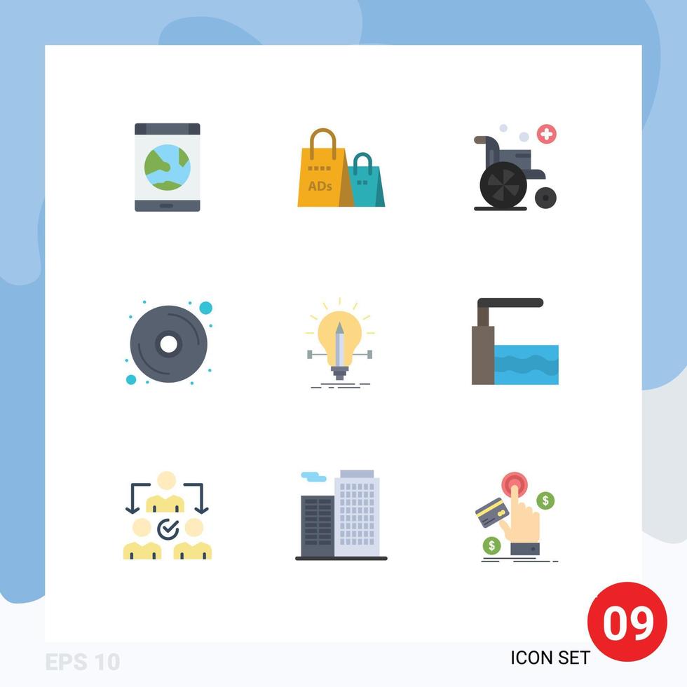 Flat Color Pack of 9 Universal Symbols of creative dvd shopping ad disk wheel chair Editable Vector Design Elements