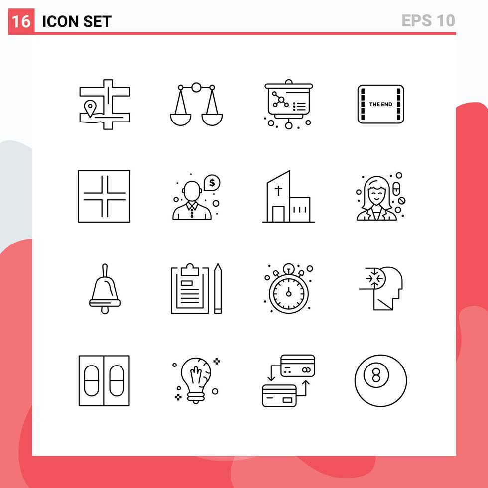 Set of 16 Modern UI Icons Symbols Signs for help small molecule screen scene Editable Vector Design Elements