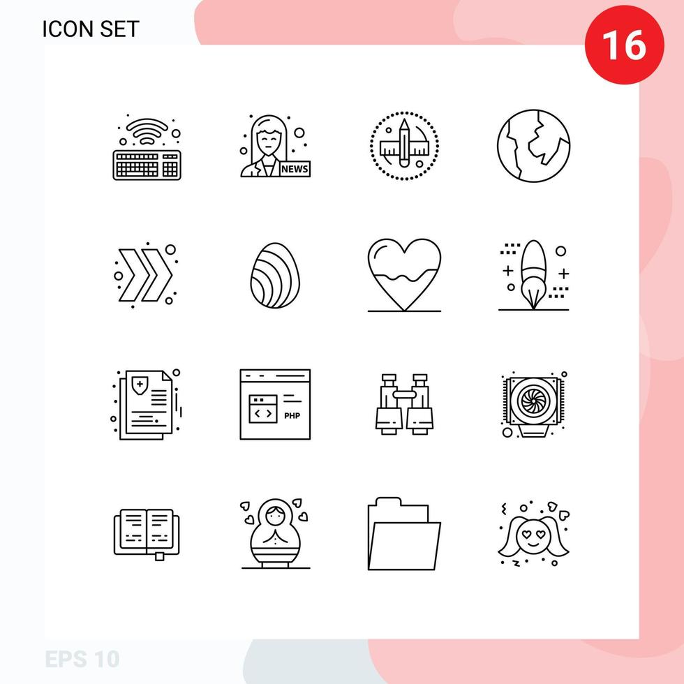 16 Universal Outlines Set for Web and Mobile Applications nature egg ruler right arrow Editable Vector Design Elements