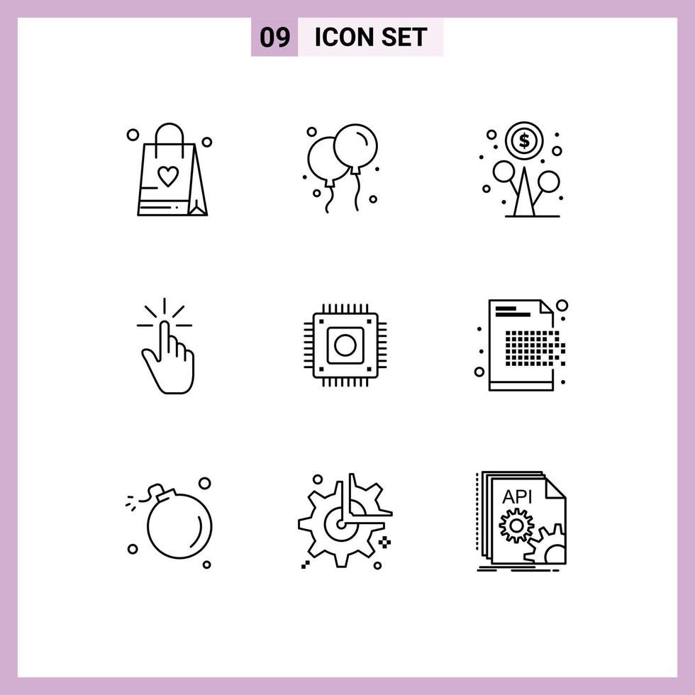 Stock Vector Icon Pack of 9 Line Signs and Symbols for hardware tap growth hand gesture Editable Vector Design Elements