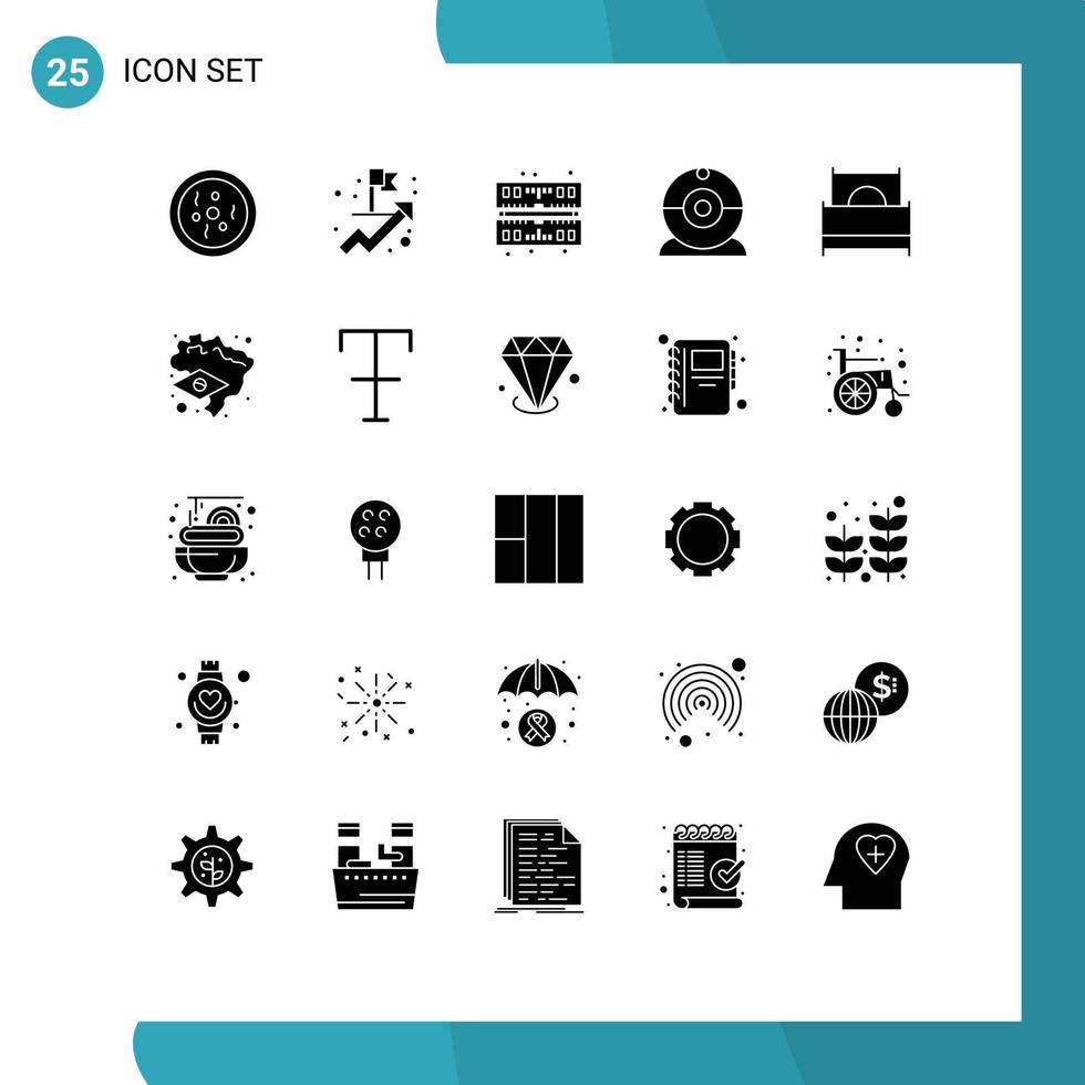 25 Thematic Vector Solid Glyphs and Editable Symbols of interior furnishings memory double devices Editable Vector Design Elements