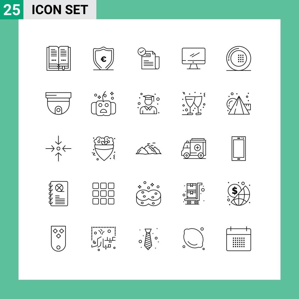 Set of 25 Modern UI Icons Symbols Signs for cooking imac check list device computer Editable Vector Design Elements