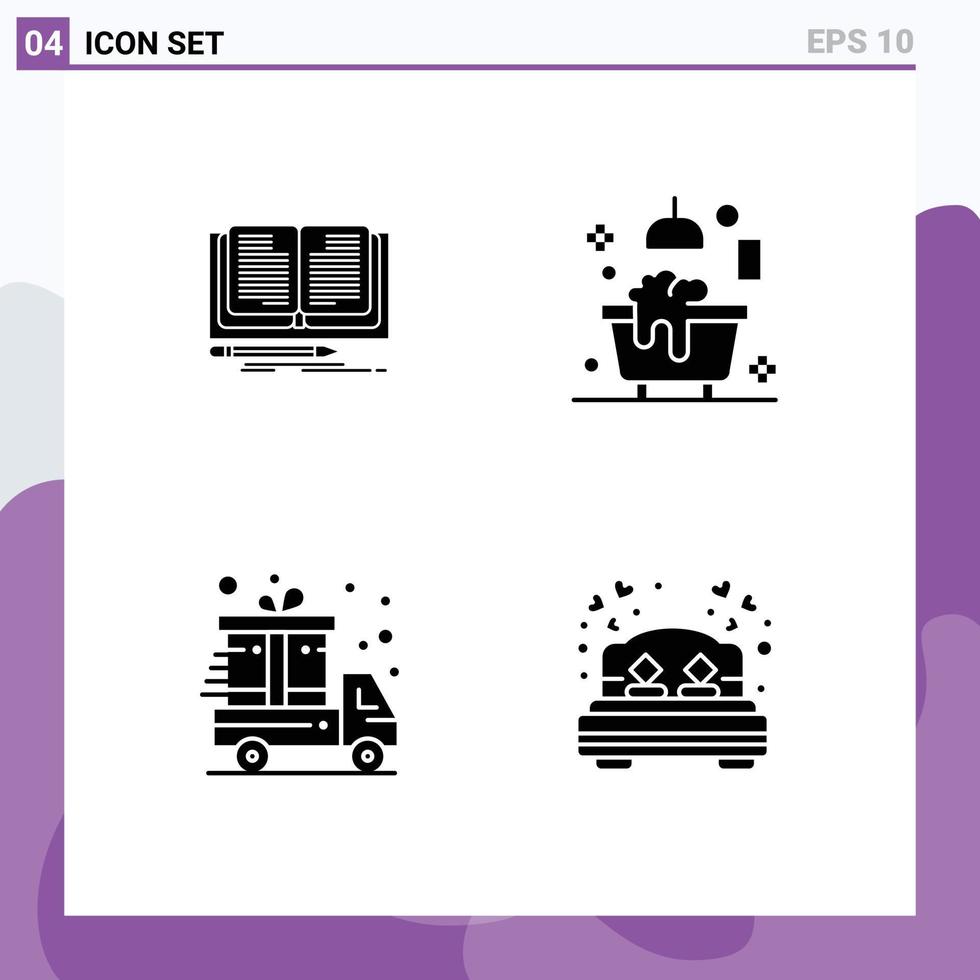 User Interface Solid Glyph Pack of modern Signs and Symbols of writing cyber monday story bathtub bed Editable Vector Design Elements