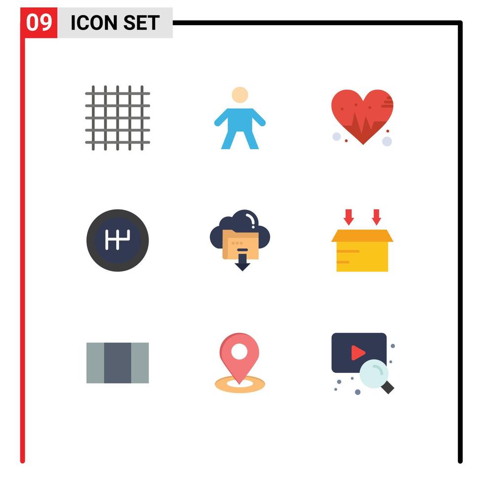 Universal Icon Symbols Group of 9 Modern Flat Colors of box cloud heart down download Editable Vector Design Elements