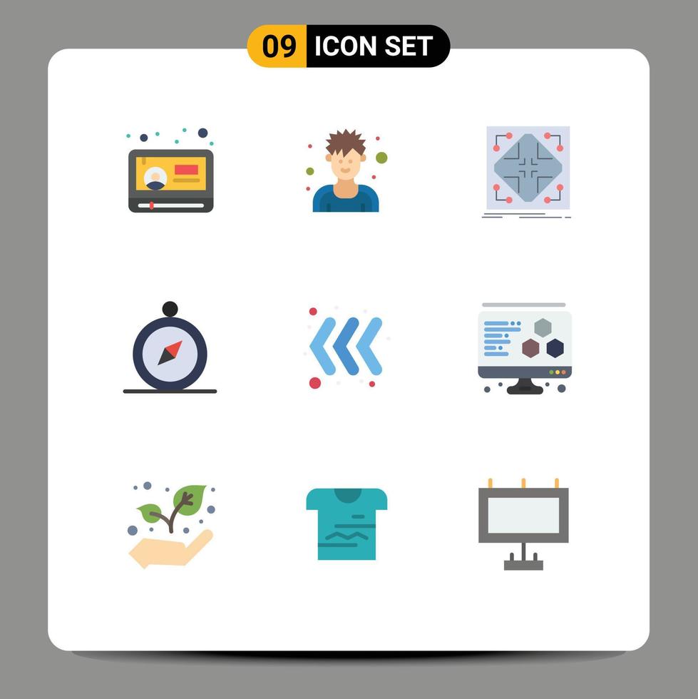User Interface Pack of 9 Basic Flat Colors of keyboard navigation data compass grid Editable Vector Design Elements