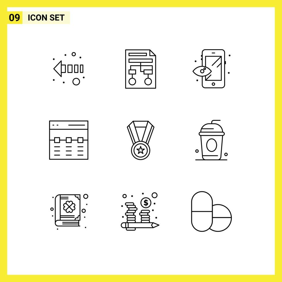 Pack of 9 Modern Outlines Signs and Symbols for Web Print Media such as education interface creative image header Editable Vector Design Elements