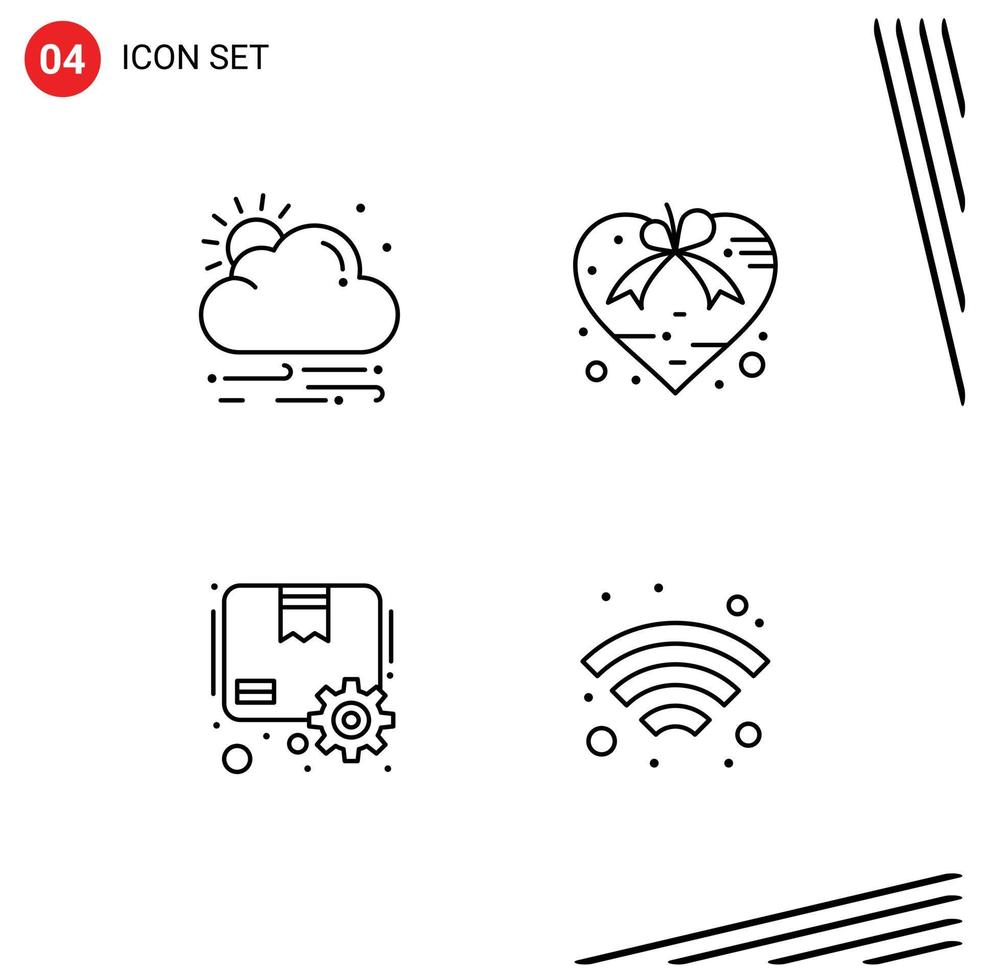 4 Universal Line Signs Symbols of wind package heart valentine gear Editable Vector Design Elements