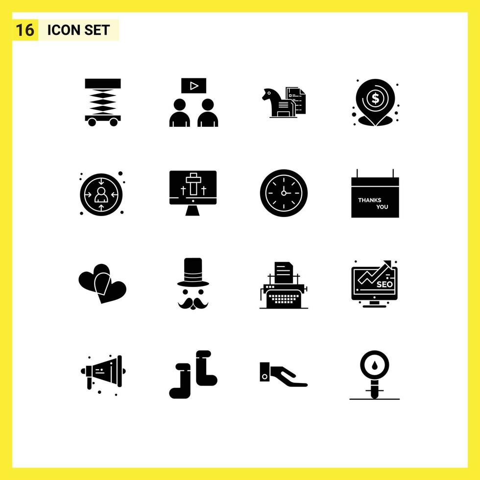 Set of 16 Modern UI Icons Symbols Signs for location loan advantage lend tactic Editable Vector Design Elements