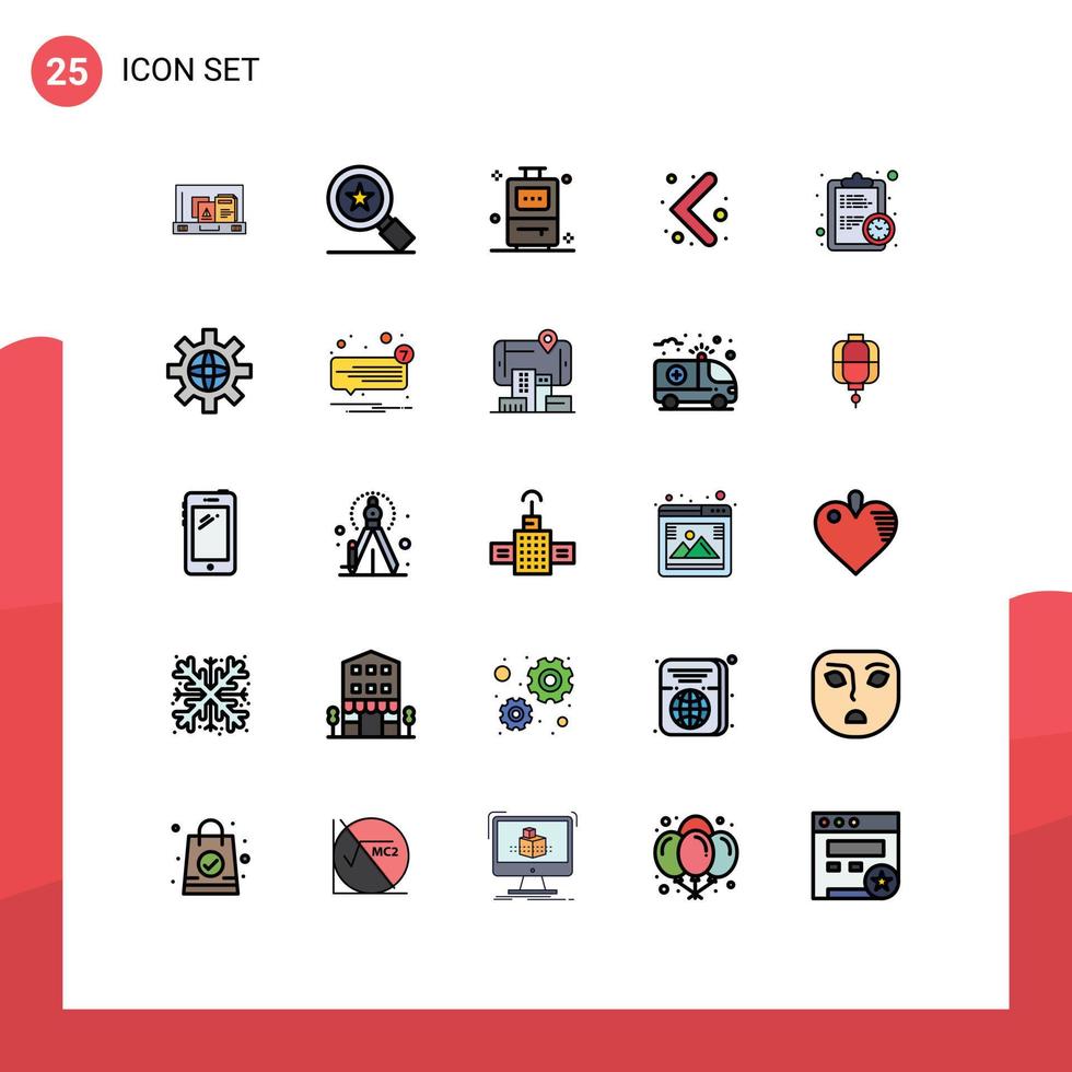25 User Interface Filled line Flat Color Pack of modern Signs and Symbols of world efficiency travel deadline navigation Editable Vector Design Elements