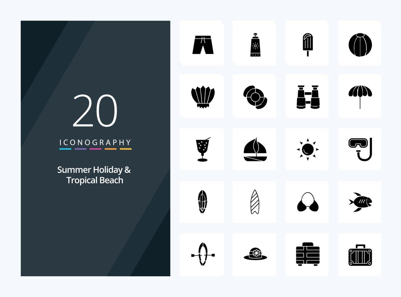 20 Beach Solid Glyph icon for presentation vector