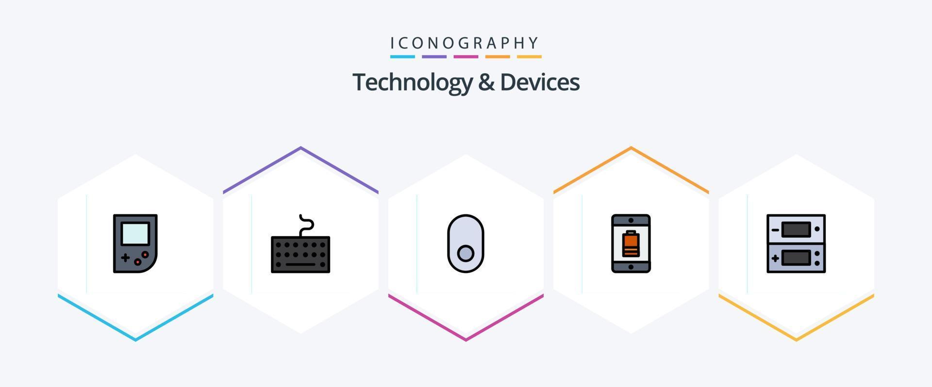 Devices 25 FilledLine icon pack including video. ds. wireless. console. devices vector