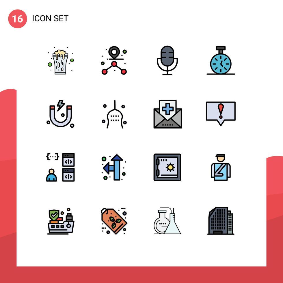 Set of 16 Modern UI Icons Symbols Signs for attraction timer devices time record Editable Creative Vector Design Elements