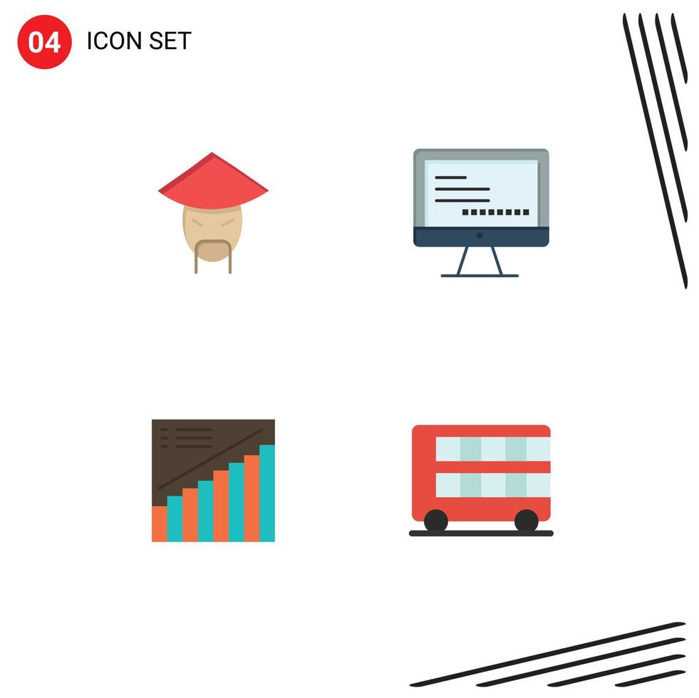 Group of 4 Modern Flat Icons Set for emperor graph chinese text presentation Editable Vector Design Elements