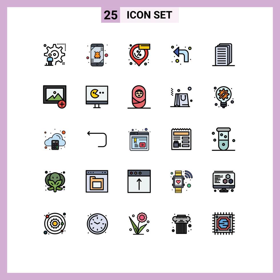 Group of 25 Filled line Flat Colors Signs and Symbols for business up virus reload shopping Editable Vector Design Elements