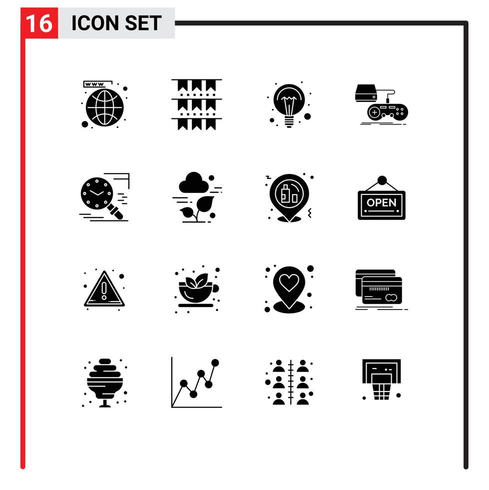 Group of 16 Solid Glyphs Signs and Symbols for playstation game party console light Editable Vector Design Elements