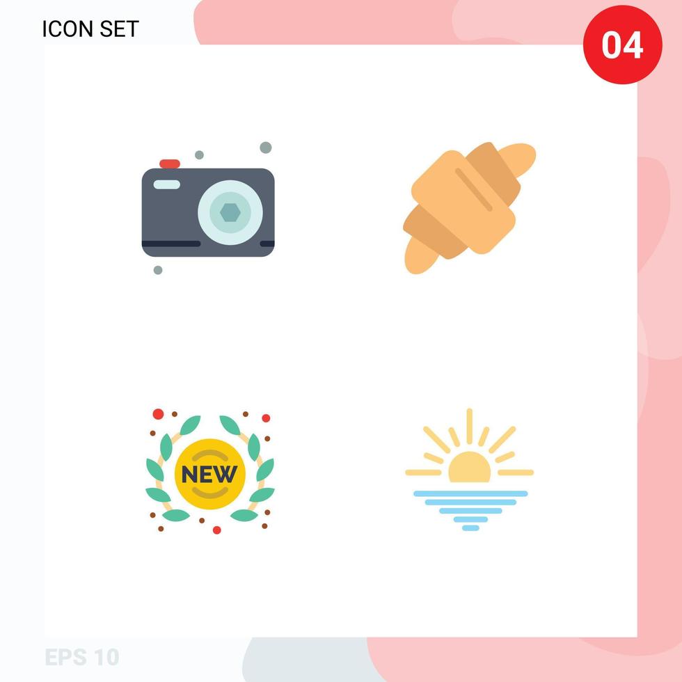 Pack of 4 creative Flat Icons of dad new camera food sign Editable Vector Design Elements