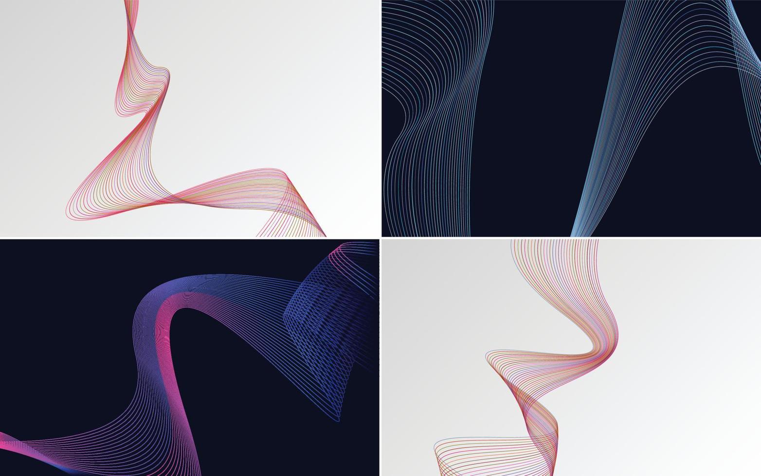Set of 4 geometric wave pattern background Abstract waving line vector