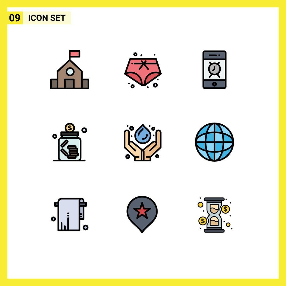 Stock Vector Icon Pack of 9 Line Signs and Symbols for green technology saving alert jar business Editable Vector Design Elements