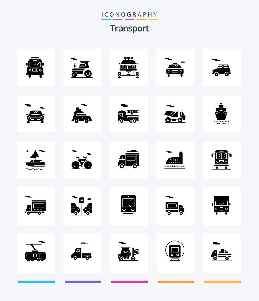 Creative Transport 25 Glyph Solid Black icon pack  Such As transport. auto. bike. transport. car vector