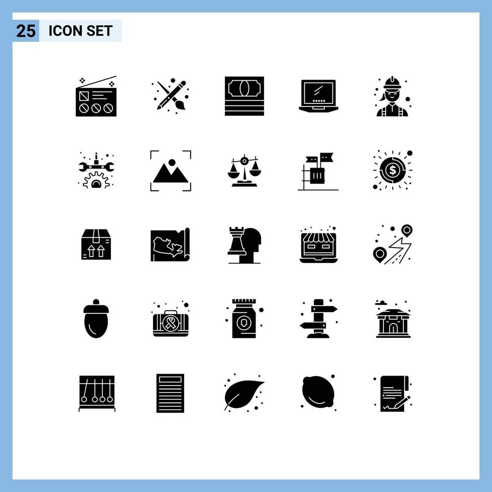 25 Universal Solid Glyph Signs Symbols of construction imac pencil device computer Editable Vector Design Elements